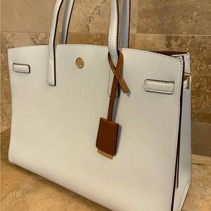 Tory Burch White and Brown Tote Bag